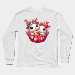 Valentine Rabbit Couple In A Cupcake Long Sleeve T-Shirt